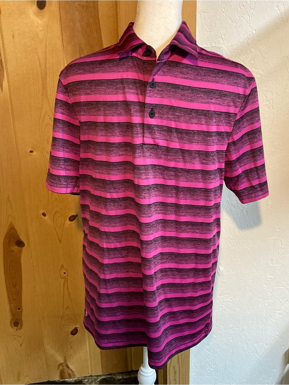 adidas Men's Magenta and Black Striped Polo size S 27”-L 38”-Chest